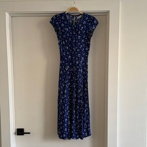 Reformation Navy Floral Button-Front Midi Dress
